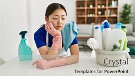  Presentation with tired - Theme featuring young-chinese-housewife-tired-leaning background and a light gray colored foreground