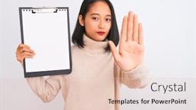  Presentation with inspector - Slide set consisting of young-chinese-inspector-woman-holding background and a lemonade colored foreground