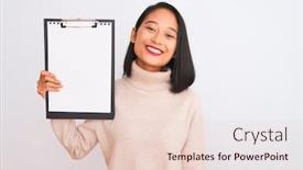  Presentation with inspector - Beautiful slide deck featuring young-chinese-inspector-woman-holding backdrop and a lemonade colored foreground