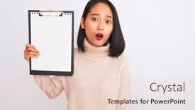  Presentation with inspector - PPT theme with young-chinese-inspector-woman-holding background and a lemonade colored foreground