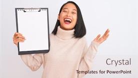  Presentation with inspector - PPT theme featuring young-chinese-inspector-woman-holding background and a lemonade colored foreground