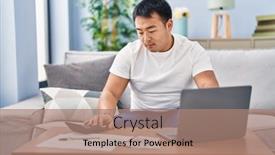  Presentation with economy - Slide deck featuring young-chinese-man-accounting-economy background and a coral colored foreground