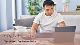  Presentation with economy - Presentation theme consisting of young-chinese-man-accounting-economy background and a  colored foreground