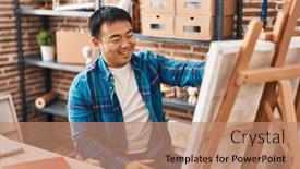  Presentation with chinese chinese - Slides enhanced with young-chinese-man-artist-drawing background and a coral colored foreground