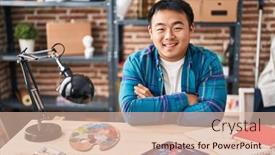  Presentation with chinese chinese - PPT theme consisting of young-chinese-man-artist-sitting background and a lemonade colored foreground