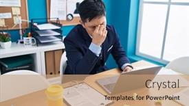  Presentation with young business man - Slide set enhanced with young-chinese-man-business-worker background and a coral colored foreground