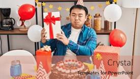  Presentation with puffing - Slide deck featuring young-chinese-man-celebrating-birthday background and a coral colored foreground