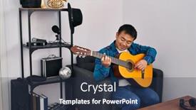  Presentation with classical music - Presentation design having young-chinese-man-guitarist-playing background and a tawny brown colored foreground