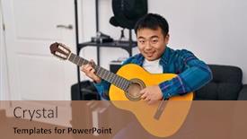  Presentation with classical music - Theme with young-chinese-man-guitarist-playing background and a coral colored foreground