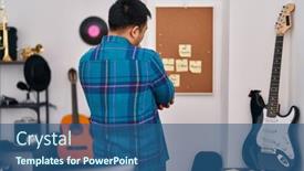  Presentation with music studio - Slide set enhanced with young-chinese-man-musician-standing background and a ocean colored foreground