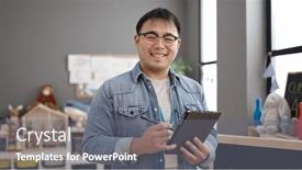  Presentation with preschool - Presentation theme enhanced with young-chinese-man-preschool-teacher background and a gray colored foreground