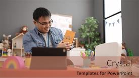  Presentation with preschool - Presentation design with young-chinese-man-preschool-teacher background and a coral colored foreground