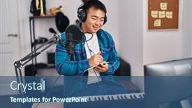  Presentation with singer - Presentation design consisting of young-chinese-man-singer-composing background and a ocean colored foreground