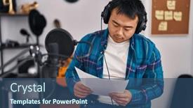  Presentation with music singing - PPT theme enhanced with young-chinese-man-singer-singing background and a ocean colored foreground