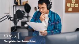  Presentation with music singing - Theme enhanced with young-chinese-man-singer-singing background and a ocean colored foreground