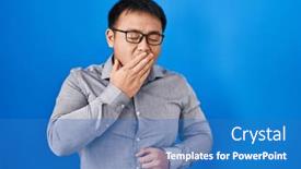  Presentation with sleepiness - PPT layouts consisting of young-chinese-man-standing-over background and a teal colored foreground