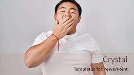  Presentation with sleepiness - PPT theme featuring young-chinese-man-standing-over background and a coral colored foreground