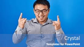  Presentation with rock star - Presentation enhanced with young-chinese-man-standing-over background and a teal colored foreground