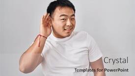  Presentation with hearing - Presentation having young-chinese-man-standing-over background and a light gray colored foreground