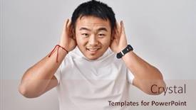  Presentation with deaf - Slide set enhanced with young-chinese-man-standing-over background and a coral colored foreground