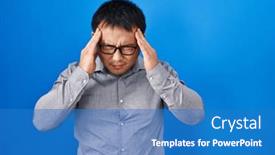  Presentation with migraine - PPT theme featuring young-chinese-man-standing-over background and a teal colored foreground