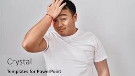  Presentation with memory - PPT theme consisting of young-chinese-man-standing-over background and a light gray colored foreground