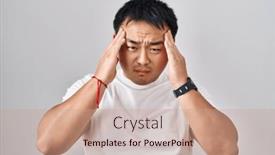  Presentation with migraine - PPT layouts with young-chinese-man-standing-over background and a coral colored foreground