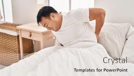  Presentation with backache - Theme having young-chinese-man-suffering background and a sky blue colored foreground