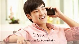  Presentation with medicina tradicional chinesa chinese herb - PPT theme having young chinese man using mobile background and a  colored foreground