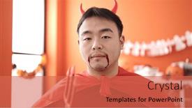  Presentation with devil - PPT theme featuring young-chinese-man-wearing-devil background and a coral colored foreground