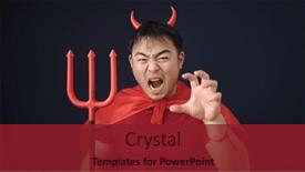  Presentation with devil - PPT theme enhanced with young-chinese-man-wearing-devil background and a tawny brown colored foreground