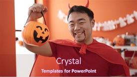  Presentation with devil - Presentation design enhanced with young-chinese-man-wearing-devil background and a tawny brown colored foreground