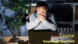  Presentation with secret - PPT theme enhanced with young-chinese-man-working-using background and a tawny brown colored foreground