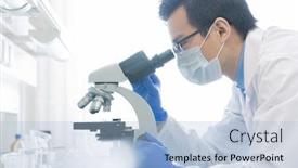  Presentation with develop - Presentation theme consisting of young-chinese-scientist-or-researcher background and a light blue colored foreground