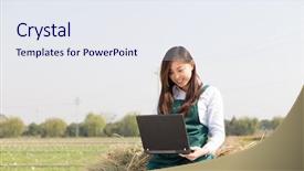  Presentation with agronomist - Colorful presentation theme enhanced with young chinese woman agronomist working in golden field backdrop and a sky blue colored foreground