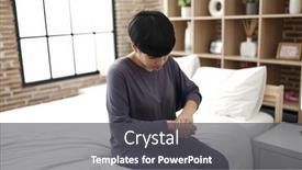  Presentation with lotion - Slide set featuring young-chinese-woman-applying-skin background and a dark gray colored foreground