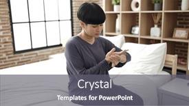  Presentation with lotion - Presentation design consisting of young-chinese-woman-applying-skin background and a gray colored foreground