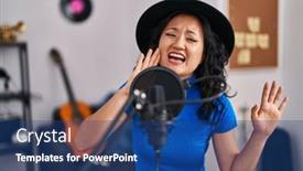  Presentation with music singing - Presentation consisting of young-chinese-woman-artist-singing background and a ocean colored foreground