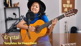  Presentation with music singing - PPT theme with young-chinese-woman-artist-singing background and a red colored foreground