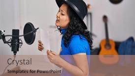  Presentation with music singing - Presentation consisting of young-chinese-woman-artist-singing background and a coral colored foreground