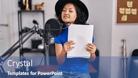  Presentation with music singing - Slide set enhanced with young-chinese-woman-artist-singing background and a ocean colored foreground