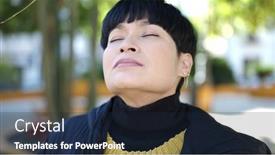  Presentation with breathing - Presentation theme having young-chinese-woman-breathing background and a navy blue colored foreground