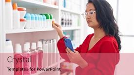  Presentation with chinese medicine - Presentation theme enhanced with young-chinese-woman-customer-using background and a coral colored foreground