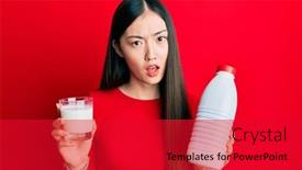  Presentation with looking glass - Audience pleasing PPT theme consisting of young-chinese-woman-drinking backdrop and a red colored foreground