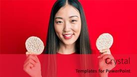  Presentation with rice crackers - Slide deck enhanced with young-chinese-woman-eating-healthy background and a red colored foreground