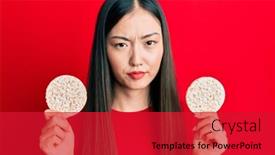  Presentation with rice crackers - Presentation theme featuring young-chinese-woman-eating-healthy background and a red colored foreground