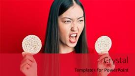  Presentation with rice crackers - Cool new PPT layouts with young-chinese-woman-eating-healthy backdrop and a crimson colored foreground