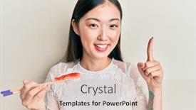  Presentation with prawn - Audience pleasing slide deck consisting of young-chinese-woman-eating-prawn backdrop and a lemonade colored foreground