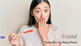  Presentation with prawn - Colorful presentation design enhanced with young-chinese-woman-eating-prawn backdrop and a lemonade colored foreground