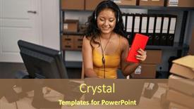 Presentation with ecommerce - PPT layouts enhanced with young-chinese-woman-ecommerce-call background and a tawny brown colored foreground